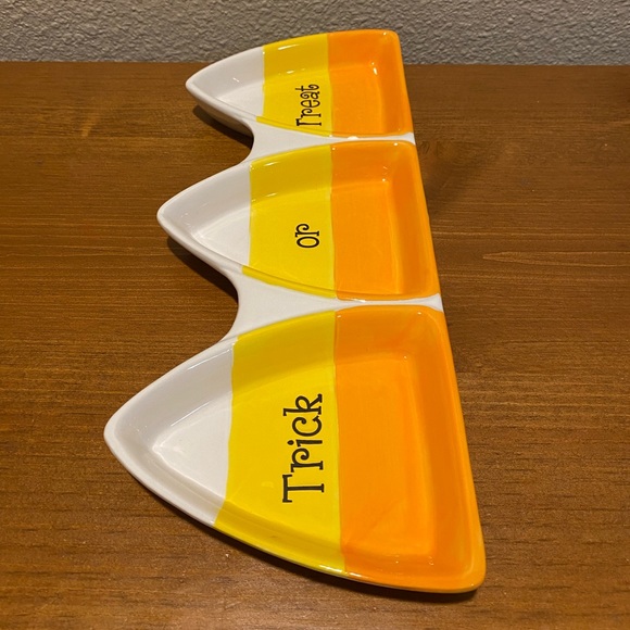 Candy Corn Platter, Trick Or Treat Halloween 3 Section Platter, Candy Corn Decor - Picture 9 of 13